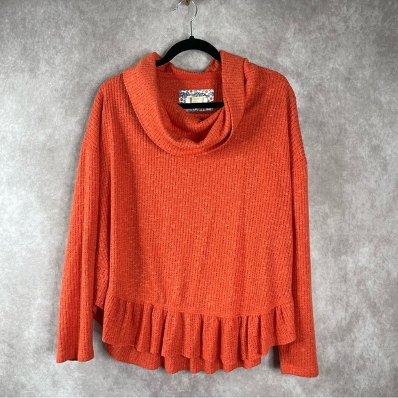 Maeve x Anthropologie Addie Ruffled Hacci Pullover Top In Orange Size S - Picture 2 of 6